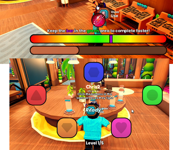 interactive minigames to complete orders